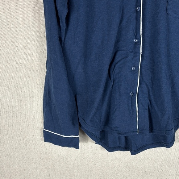 Women's WoolX Harper Navy Pajama Set with White Trim - Picture 4 of 14